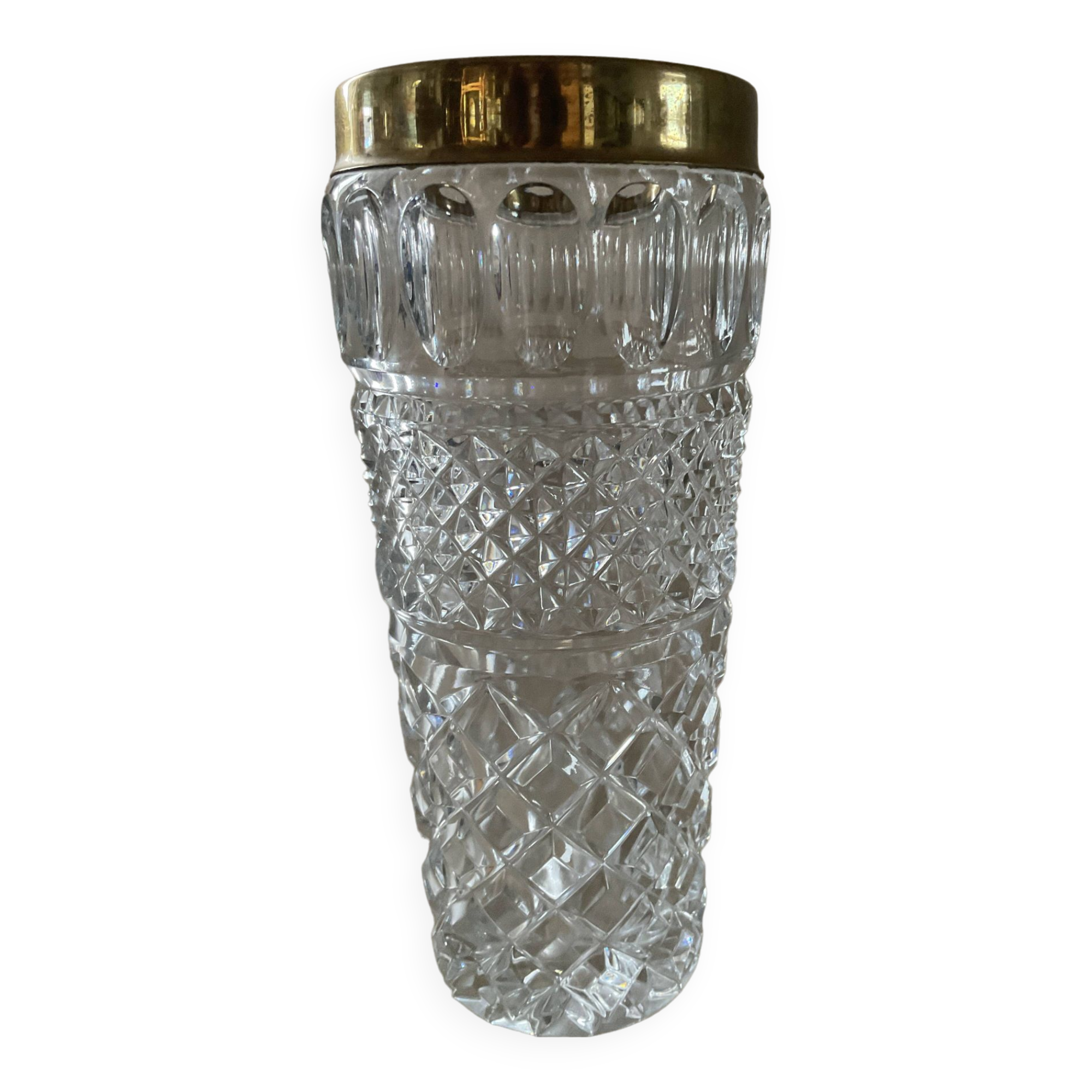 Vintage vase in chiseled Bohemian crystal and brass