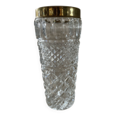 Vase vintage en cristal de Bohème ciselé et laiton