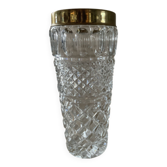 Vase vintage en cristal de Bohème ciselé et laiton