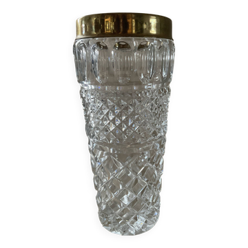 Vase vintage en cristal de Bohème ciselé et laiton