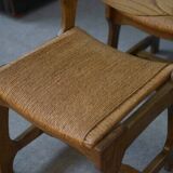 Set of 6 oak dining chairs with rush seat and 'Echelle' backrest in the style of Guillerme et Chambron 1950s