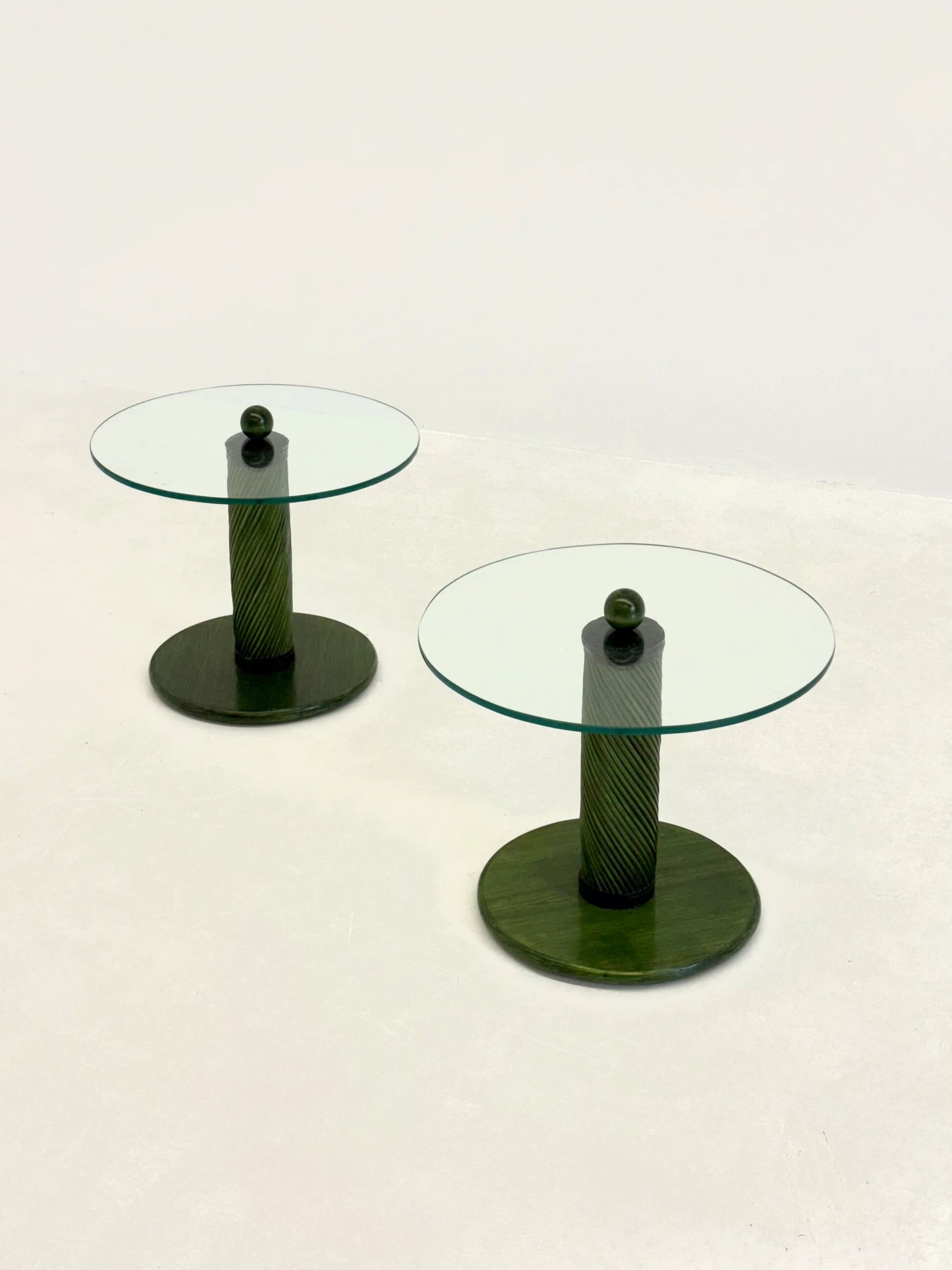 Italian side tables with bamboo base and glass top