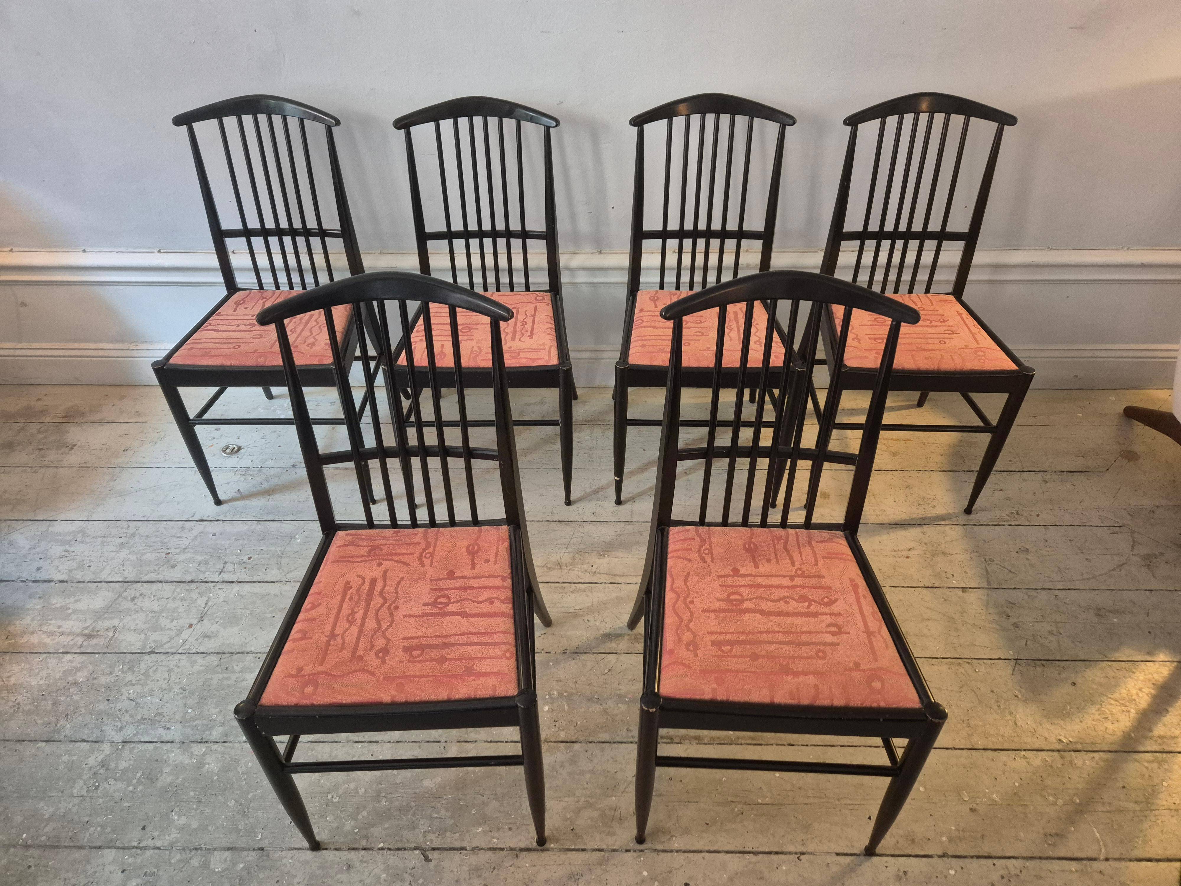 The Modernity, set of six chairs, model Charlotte, black lacquered wood.