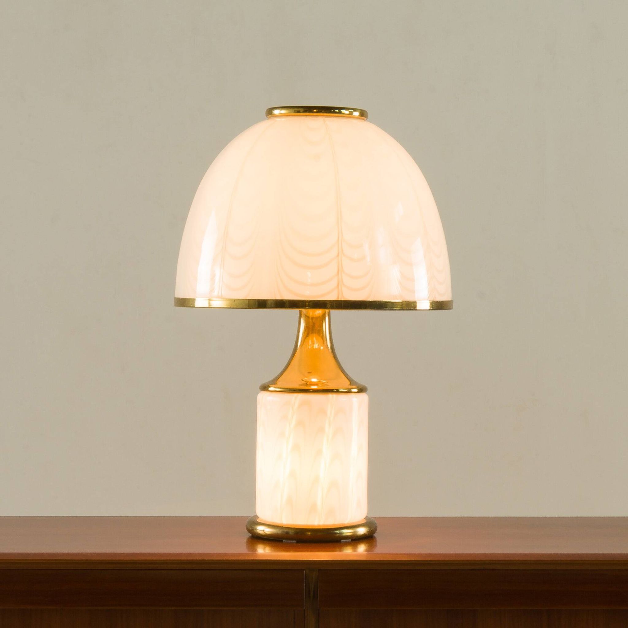 Rare Romeo Rega Murano glass and brass lamp, Italy 1980s