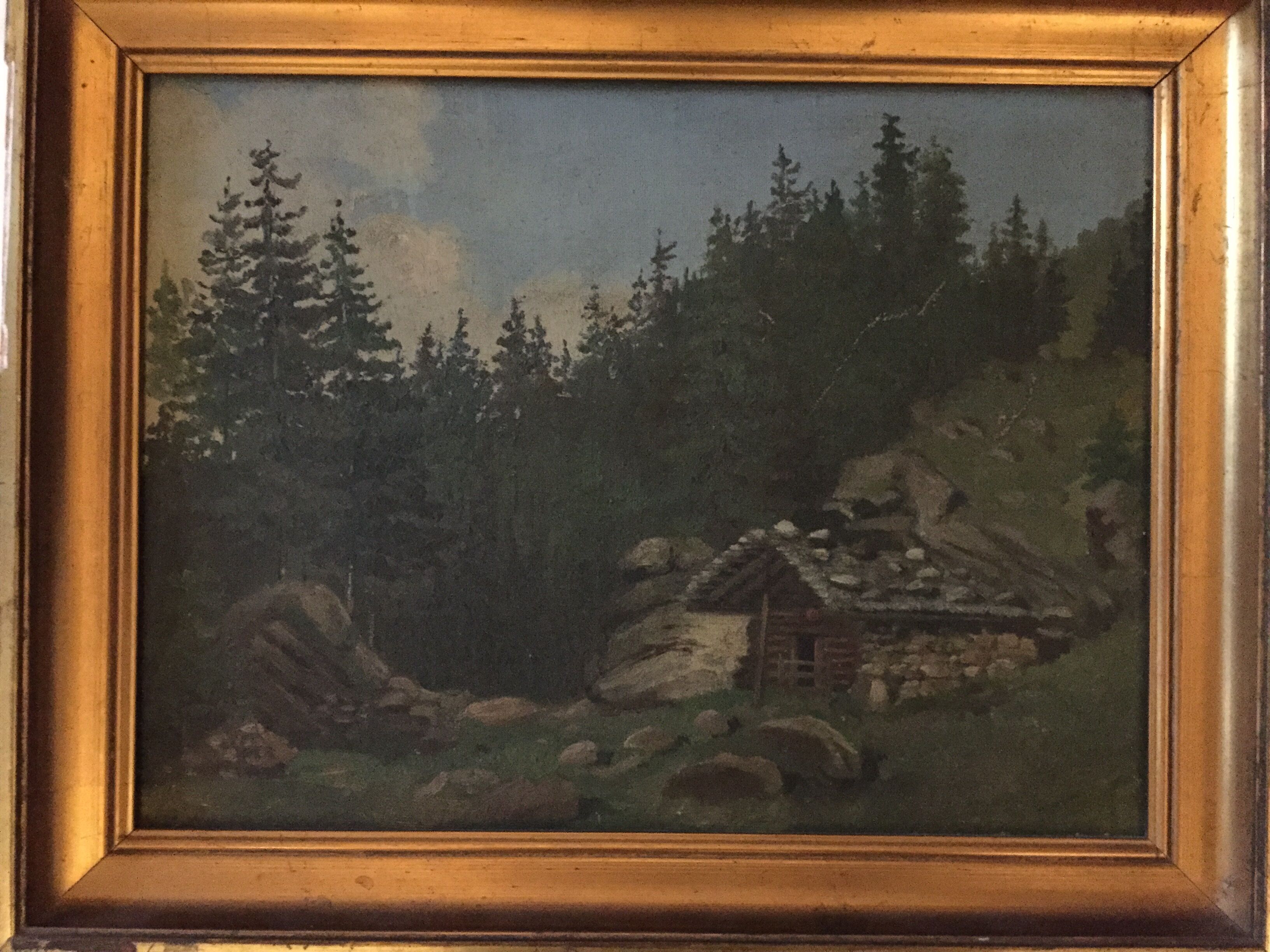 Oil on panel Chalet in the mountains