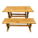 Vintage Scandinavian pine dining set, 1980s table and benches