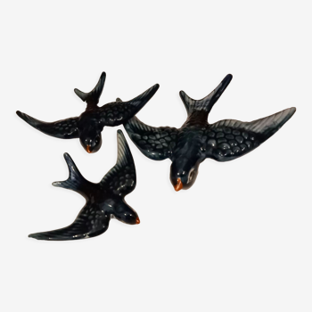 3 blue swallows, earthenware wall decoration