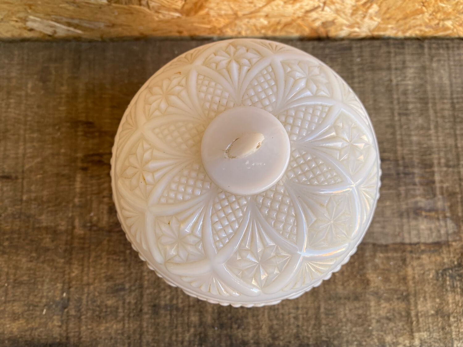 Vintage White Opaline Ball Box #C894