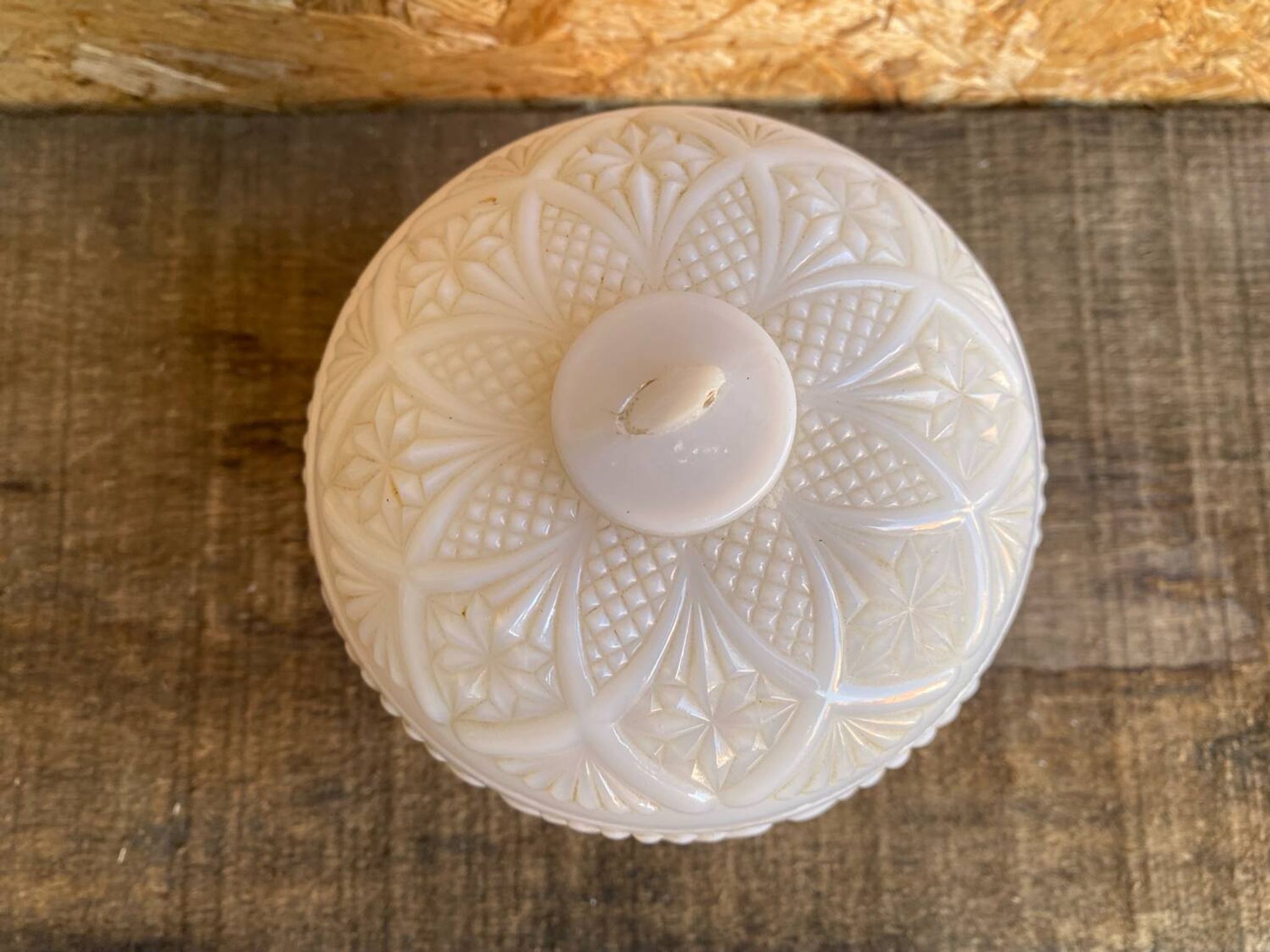 Vintage White Opaline Ball Box #C894