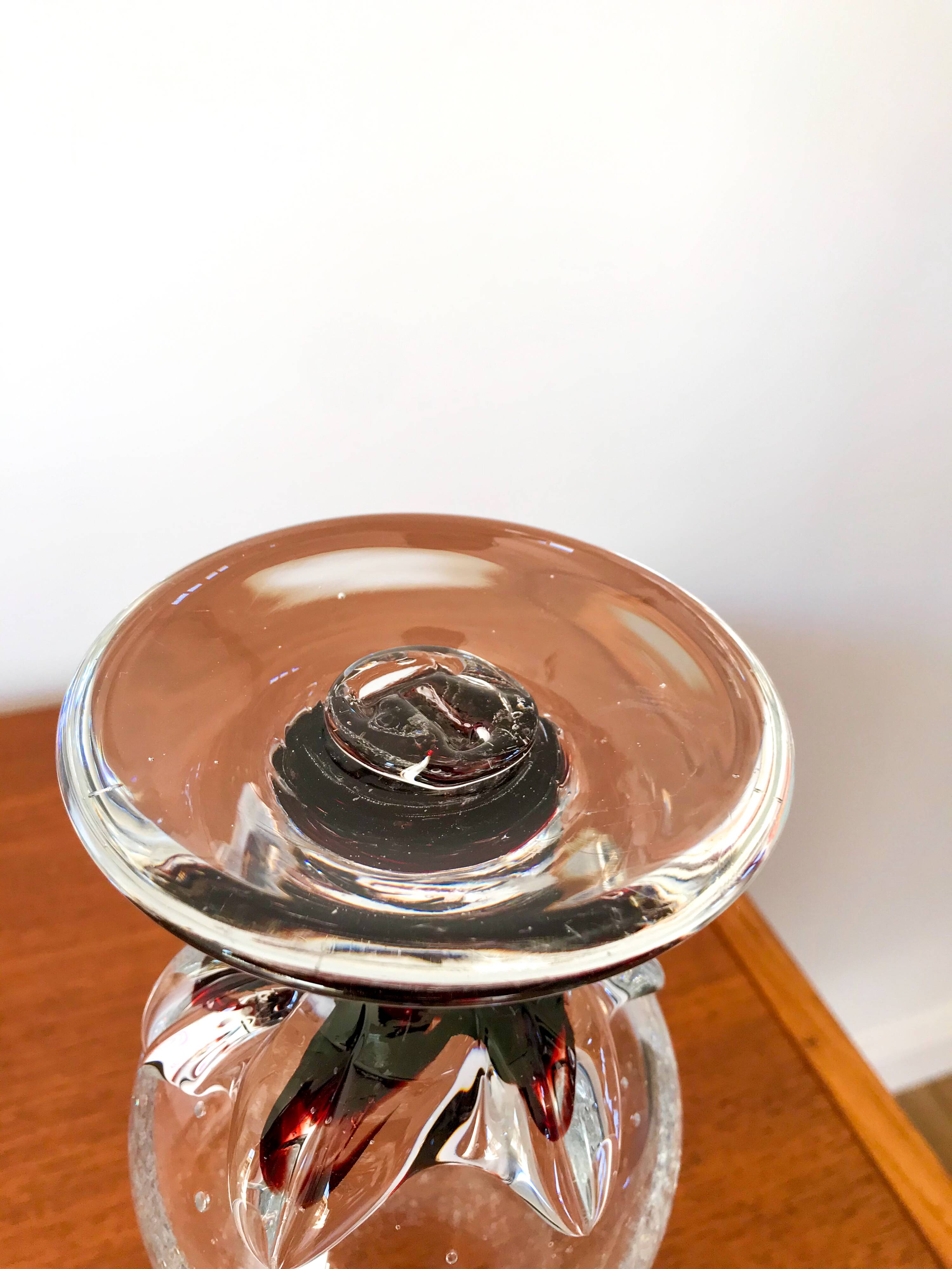 large bubbled glass vase and worked foot Biot style 70s