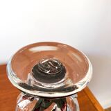 large bubbled glass vase and worked foot Biot style 70s
