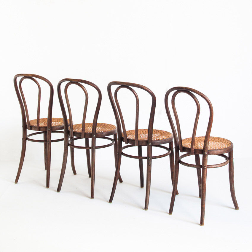 Set of 4 chairs. Bentwood and canning. Vintage. France, 50s