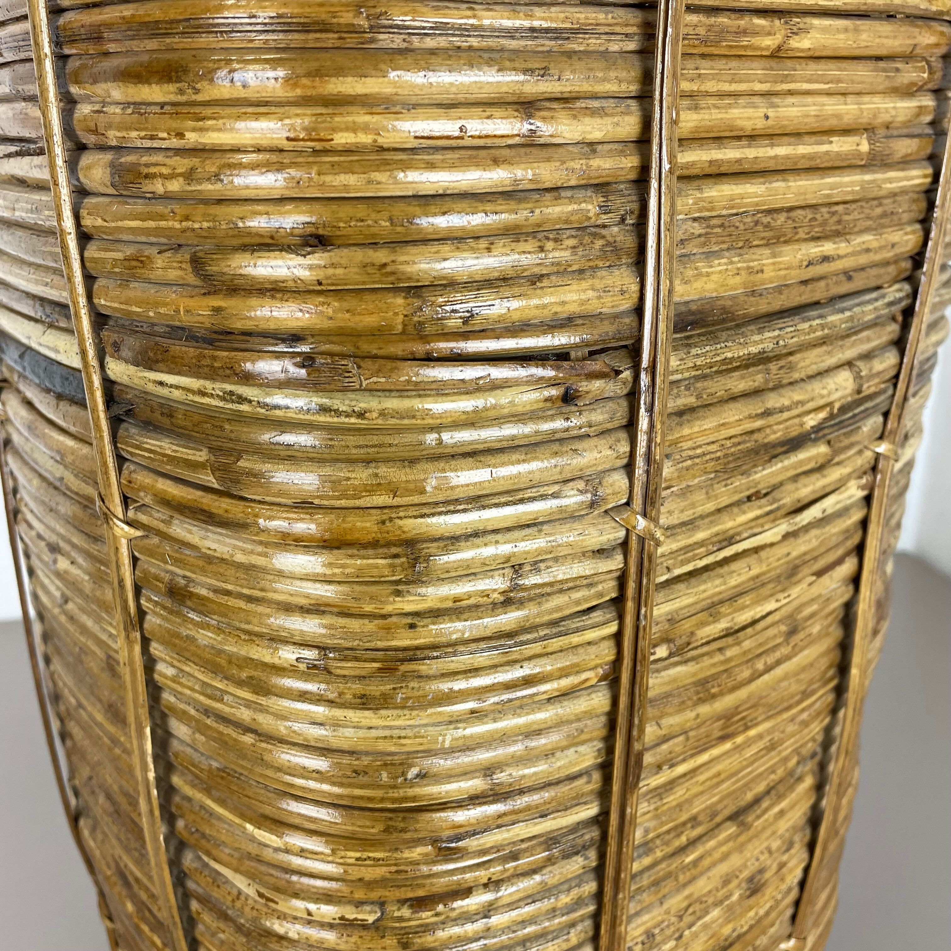 Aubock style rattan and brass bauhaus waste bin France 1960s