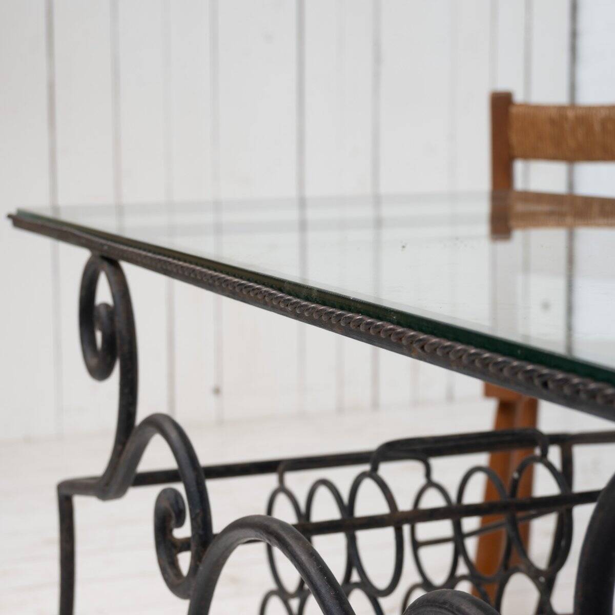 Provençal Wrought Iron and Glass Console Table, 1950