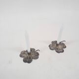 Two silver clover candleholders by Carl Frederik Christiansen, Denmark