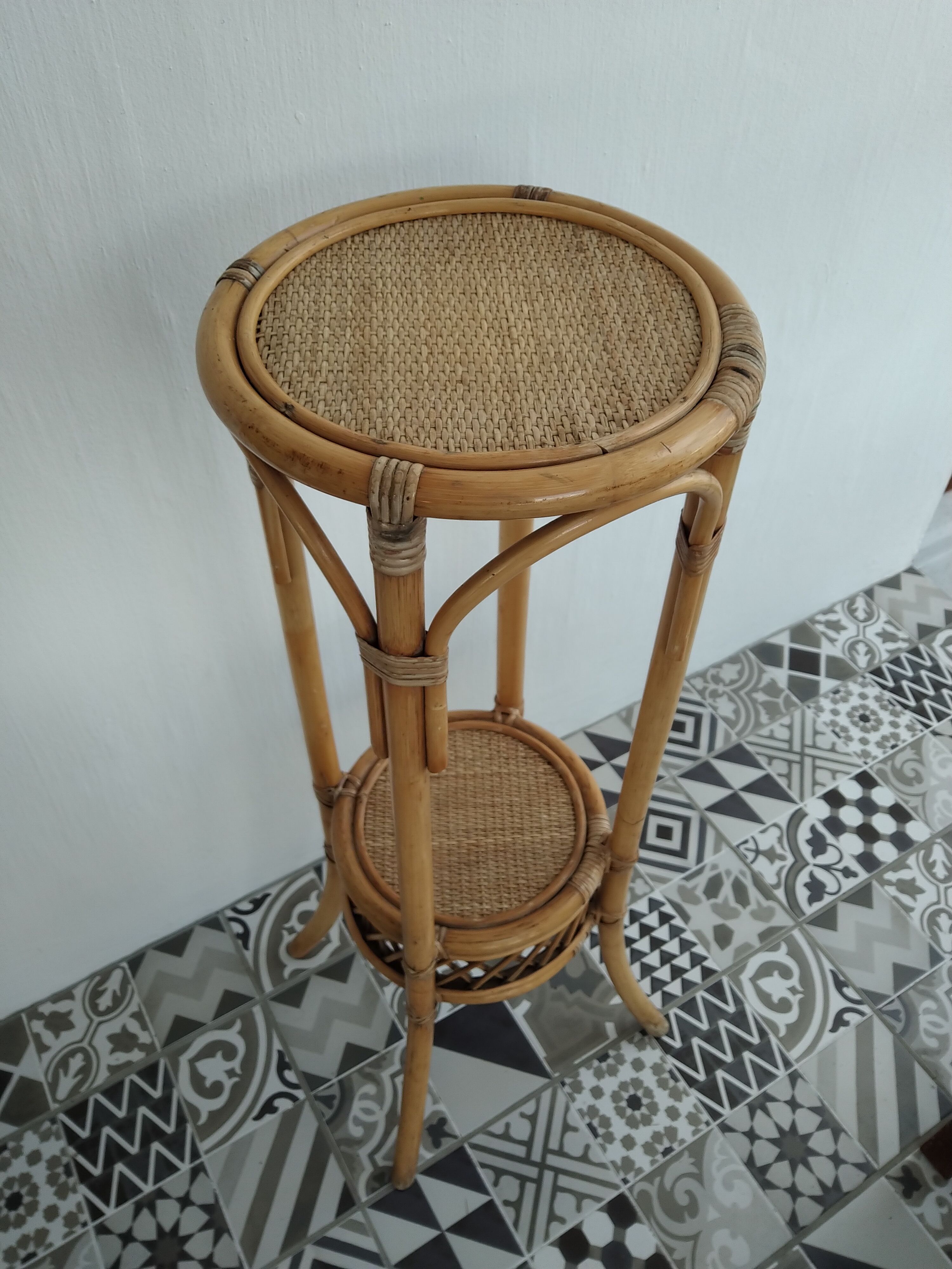 Sellette porte plante rotin vintage