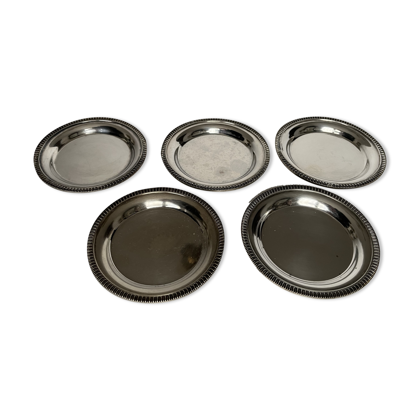 Set of 5 silvered metal coasters