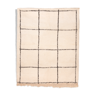 Berber carpet beni ouarain ecru with black tiles 204 x 141 cm
