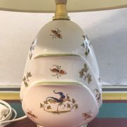 Old Moustiers ceramic lamp with white lamp shade