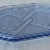 Art deco blue pressed glass tray