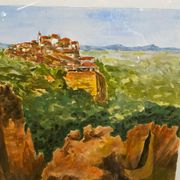 Old painting jean laville st germain roussillon + wooden frame