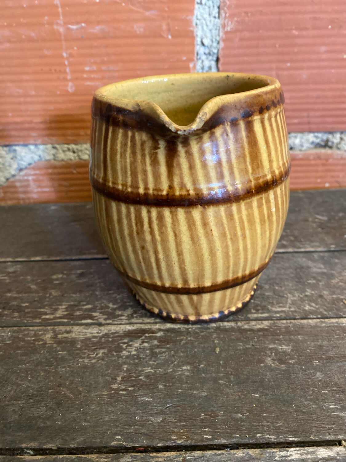 Old pichet terre de feu beige stoneware barrel shape