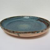 Bowl and round ceramic dish enamelled blue green brown vintage signed vintage