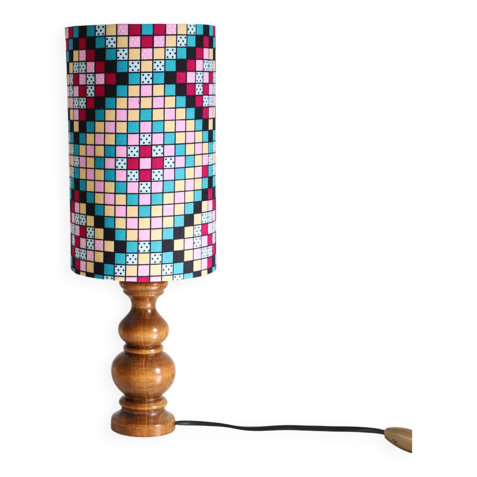 Vintage 70s bedside lamps, printed lampshades