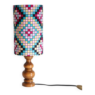 Vintage 70s bedside lamps, printed lampshades