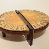 Round coffee table herbarium Roger Capron, Vallauris - ceramic and wooden structure