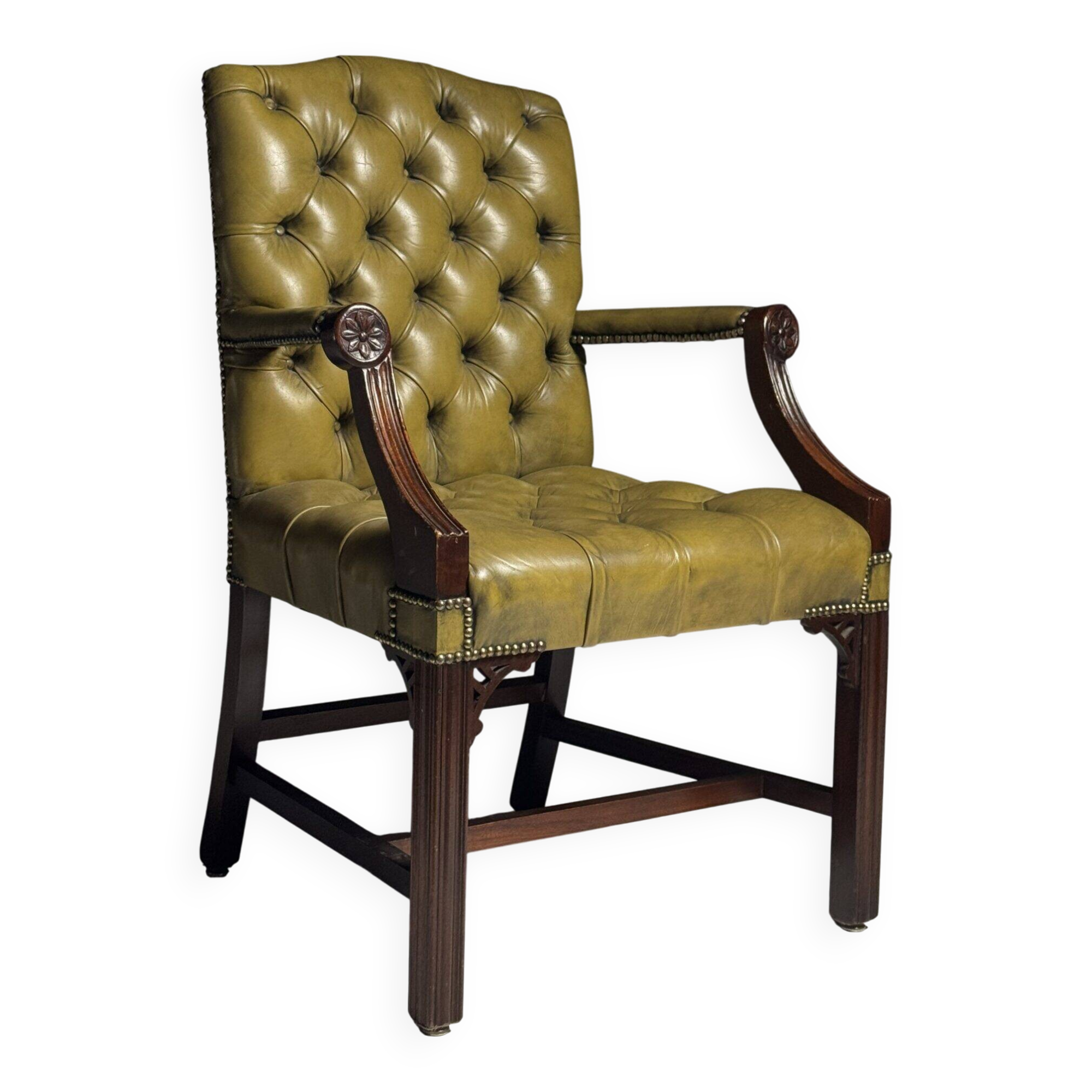 Green leather tufted office chair