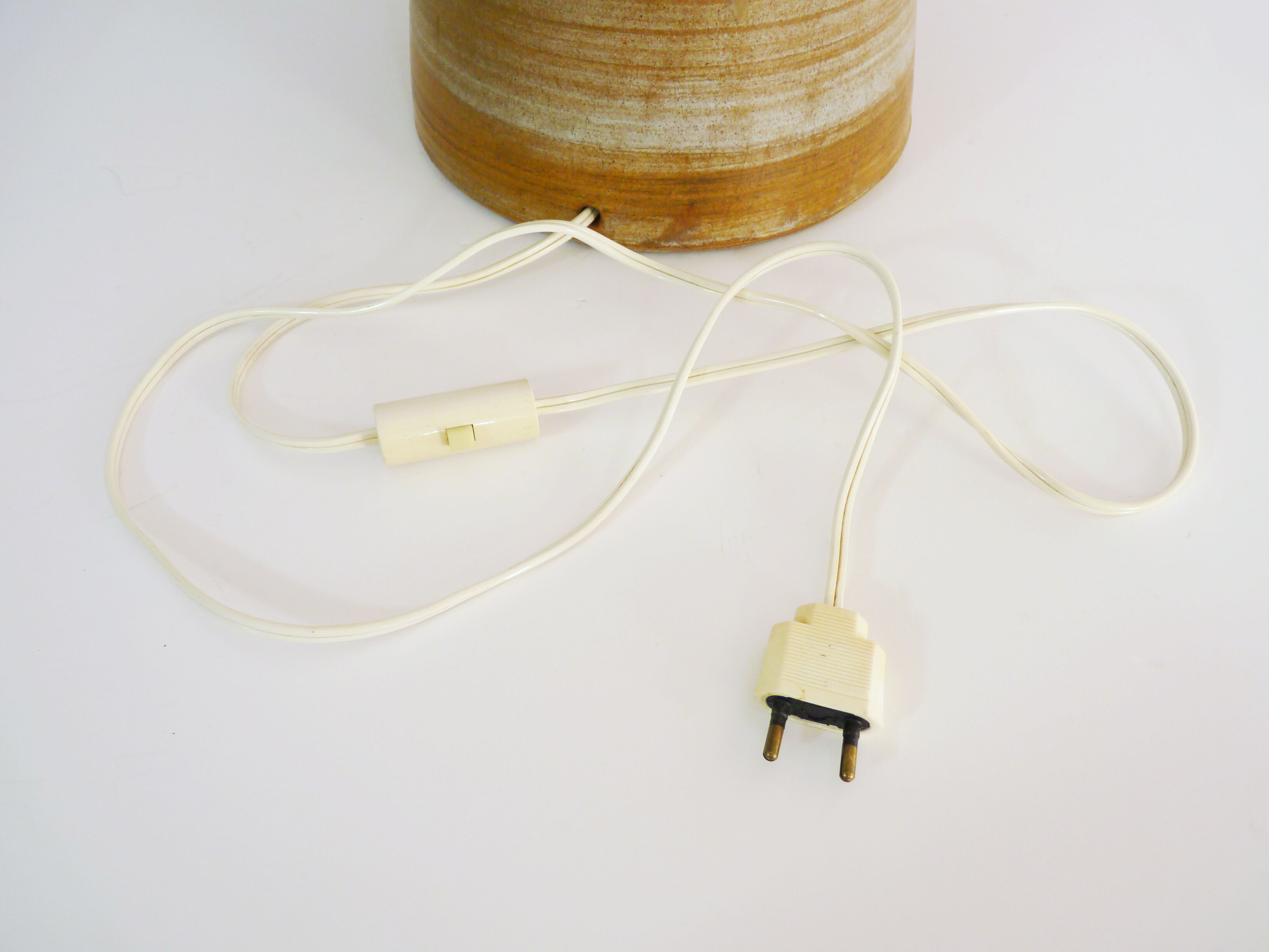 Vintage stoneware lamp and wool lampshade, year 60