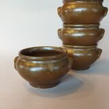 4 bowls with handles in gilded stoneware