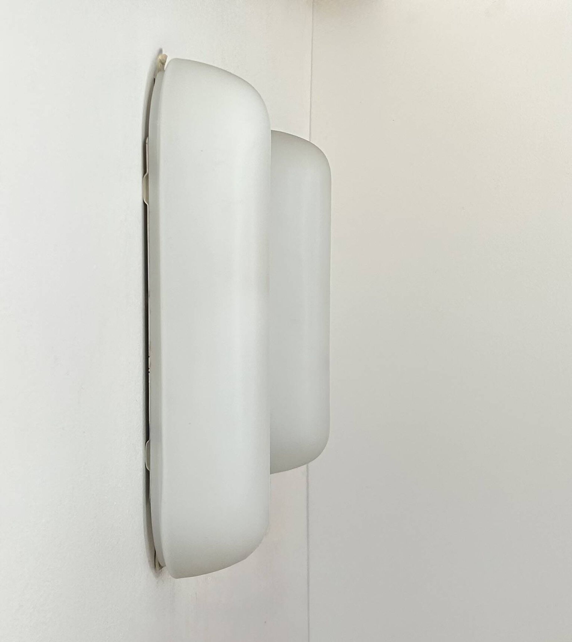 Pair of vintage oblong opaline wall lights, France 1970