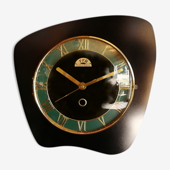 Horloge vintage formica pendule murale silencieuse "ffr noir et vert"