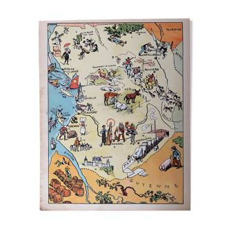 Affiche ancienne carte illustrée des régions vendée poitou charentes - jp pinchon