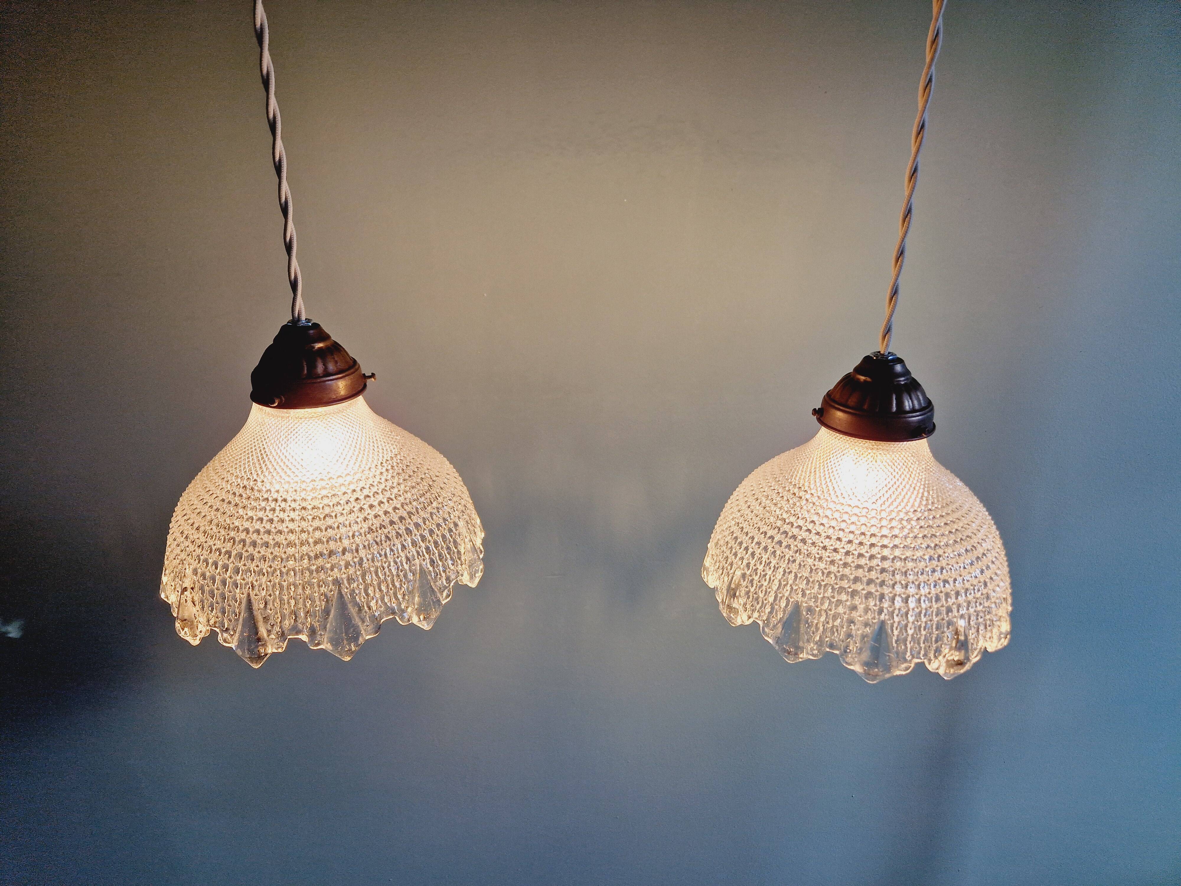 Art Deco scalloped clear glass pendant light, 1920s-30s