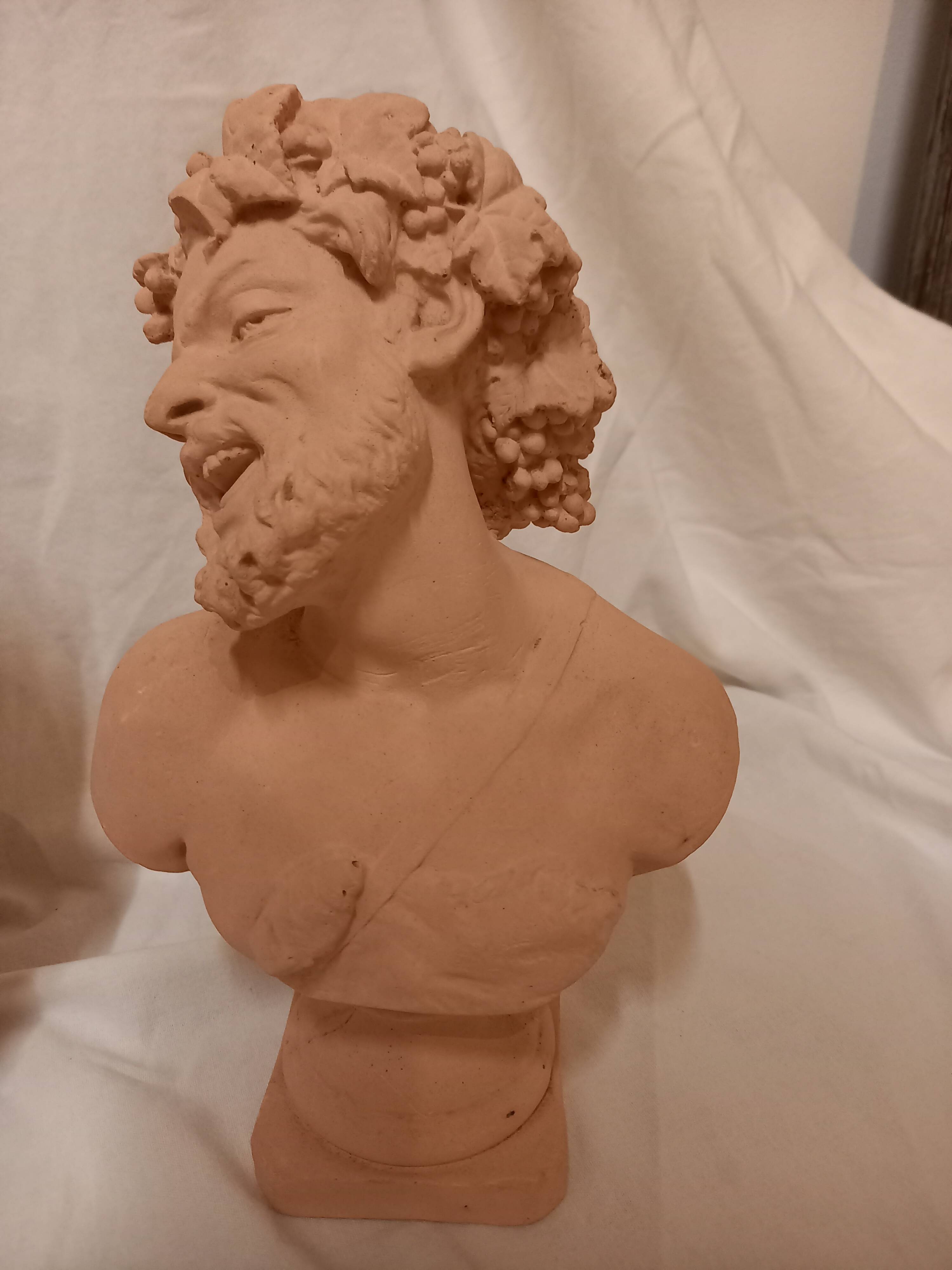 Bacchus and Bacchante, two terracotta busts, after Clodion
