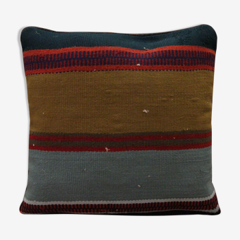 Handwoven traditional kilim blue cushion cover 42x42cm