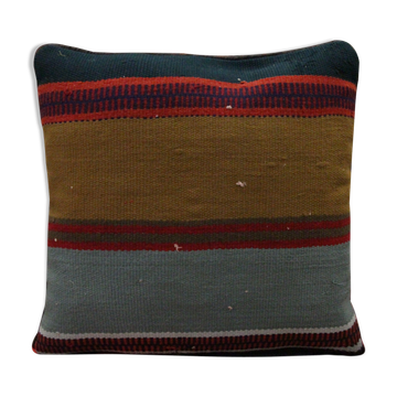 Handwoven traditional kilim blue cushion cover 42x42cm