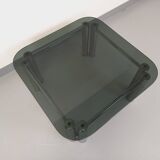 Vintage Italian Space Age square coffee table in smoked glass and chrome metal