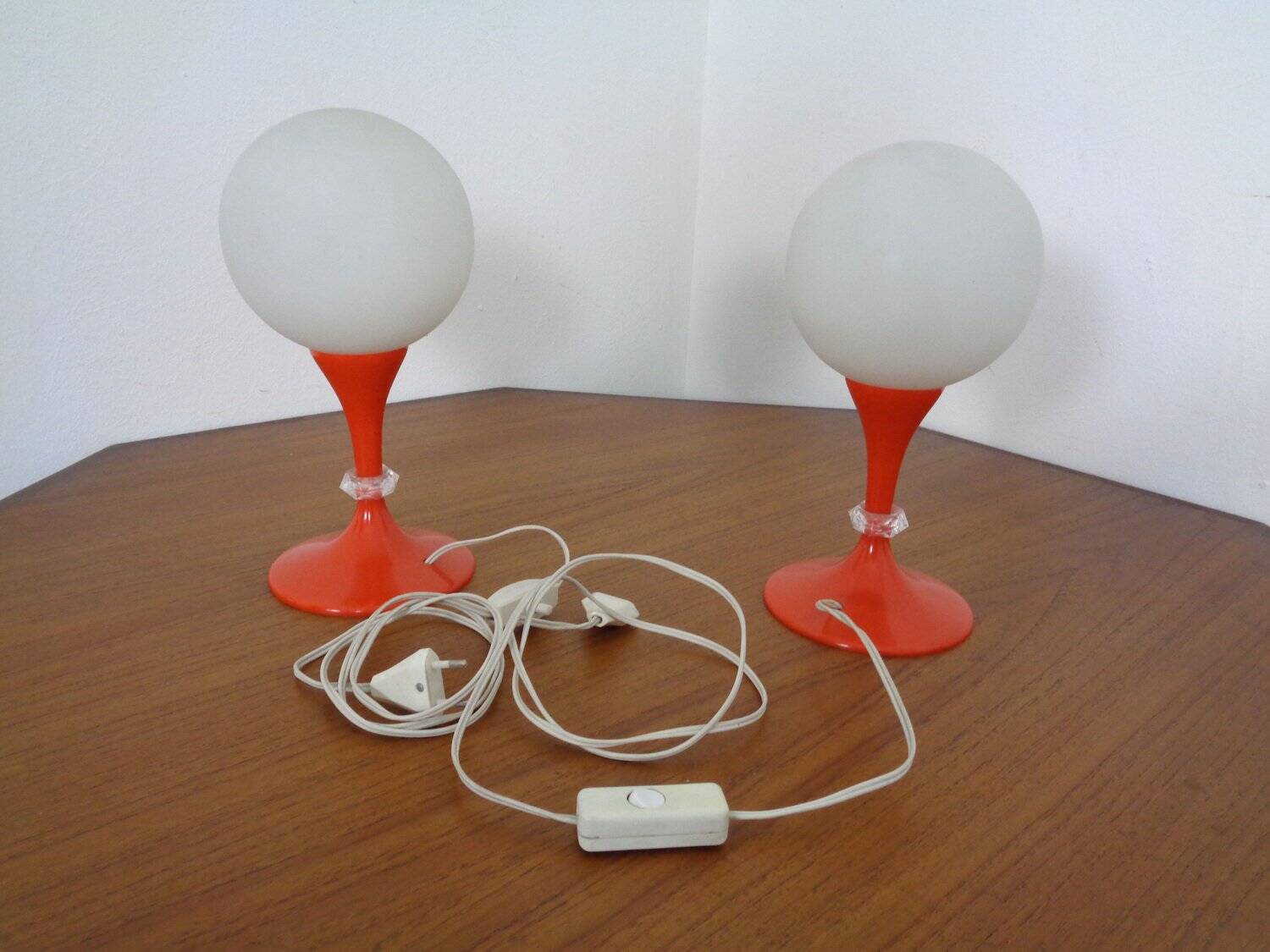 Glass and Plastic Tulip Bedside Lamps, 1970s, Set of 2