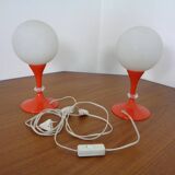 Glass and Plastic Tulip Bedside Lamps, 1970s, Set of 2