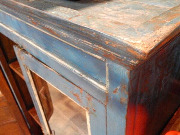 Armoire buffet bleu vaisselier vitre bois vieux teck 2 tiroirs
