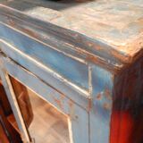 Armoire buffet bleu vaisselier vitre bois vieux teck 2 tiroirs