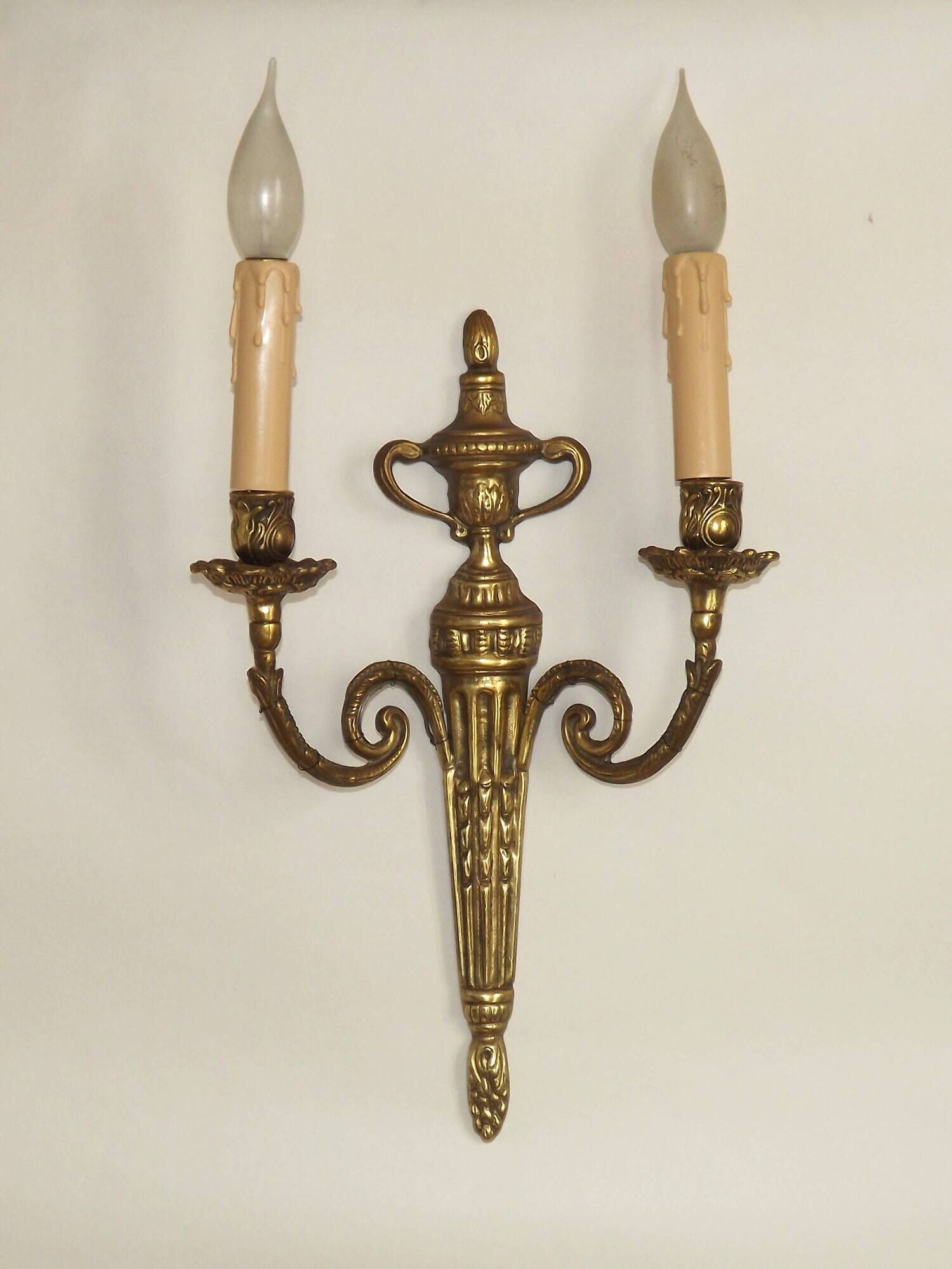 Large Vintage French Empire Style Bronze Double Wall Light With Urn Detail 4887