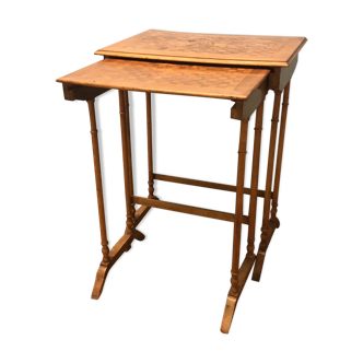 Old Art Nouveau tables in marquetry