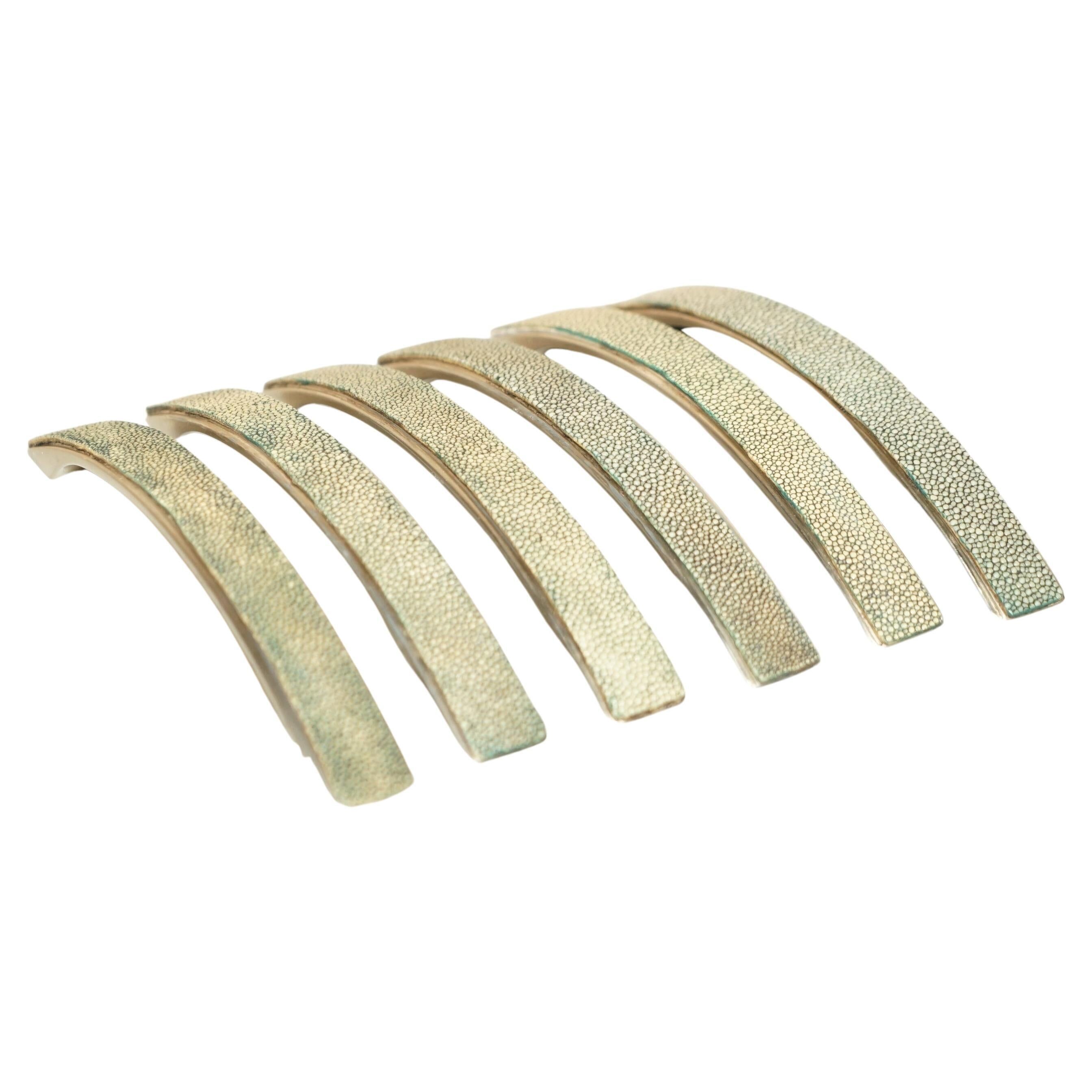Set of Six Contemporary Drawer Handles in Shark Shagreen Manta Ray
