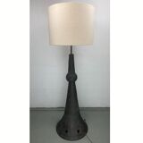 Brutalist ceramic floor lamp with bouclé shade, Dutch 1960s