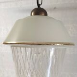 Vintage pendant light in glass and gold metal - 1960s